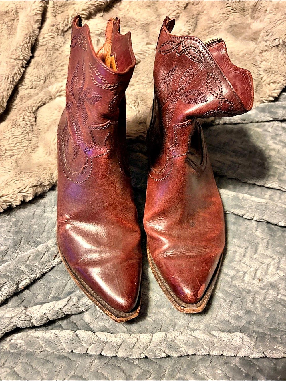 Frye Western Leather Ankle Boots Brown